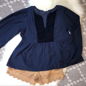 GAP Navy Velvet V-neck Blouse M